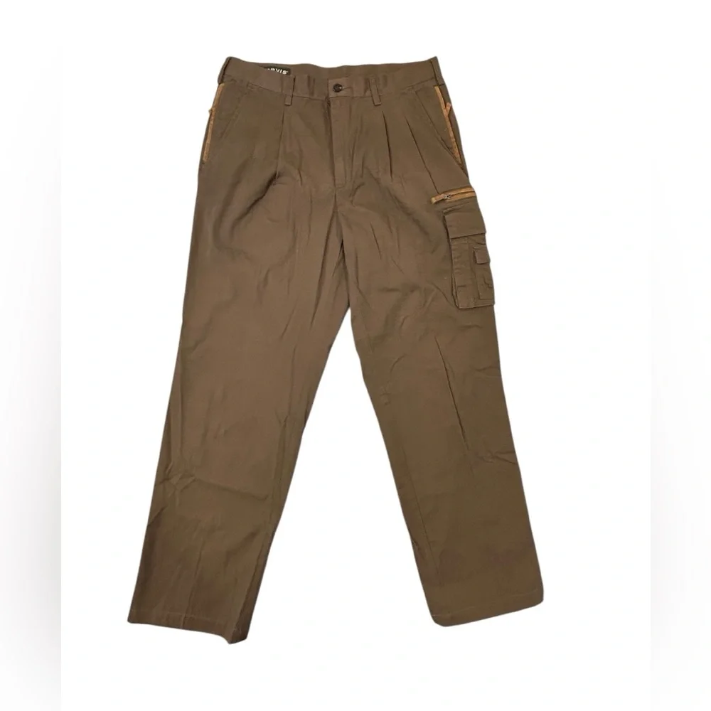 Orvis Men's Brown 10-Pocket Cargo Pants Leather Trim Pockets 36/32 Hiking Trek